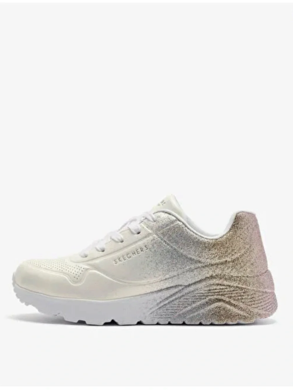 Skechers Kids Iridescent Glitter White Lace-Up Sneakers